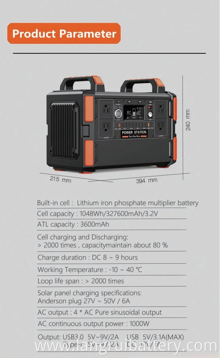 OEM Energy Storage Camping 1048W Indoor Outdoor Power Electric Generator Solar Portable Power